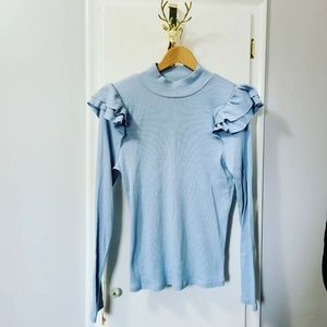 TLA Anthropologie | NWT Blue Ruffle Shoulder Long Sleeve Top